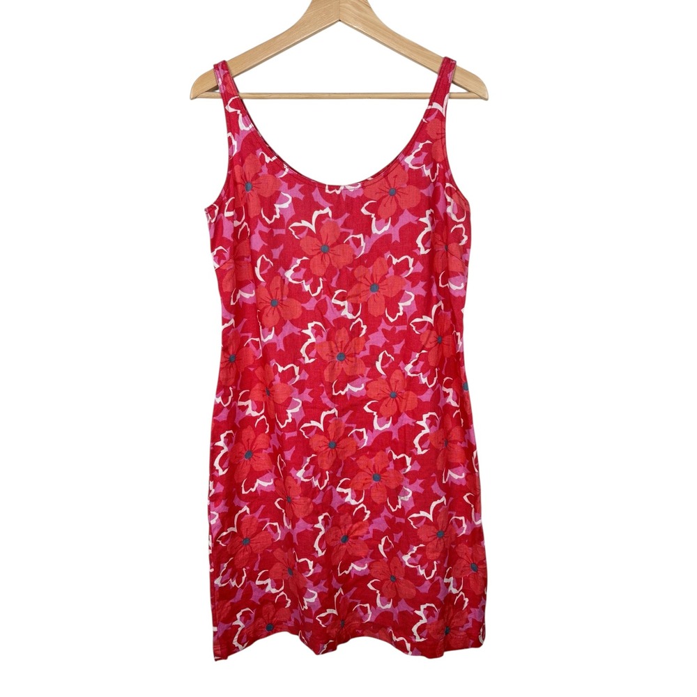 Vintage Y2K Sigrid Olsen Red Pink Floral Linen Dress Cottagecore Women's‎ Sz 10